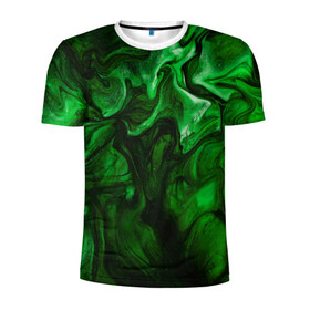 Мужская футболка 3D спортивная с принтом Кислотные разводы в Тюмени, 100% полиэстер с улучшенными характеристиками | приталенный силуэт, круглая горловина, широкие плечи, сужается к линии бедра | Тематика изображения на принте: acid | green | зеленые | кислоты | разводы