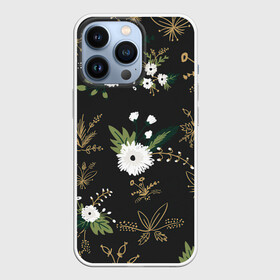 Чехол для iPhone 13 Pro с принтом Белые хризантемы в Тюмени,  |  | арт | белые цветы | белый цветок | колокольчик | колокольчики | ночь | подснежники | рисунок | тёмный фон | хризантема | хризантемы | цветок | цветы | чёрное | яркие цветы | яркий цветок
