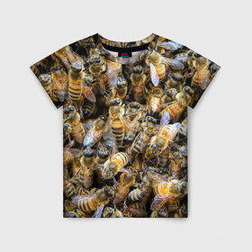 Детская футболка 3D с принтом Пчёлы в Тюмени, 100% гипоаллергенный полиэфир | прямой крой, круглый вырез горловины, длина до линии бедер, чуть спущенное плечо, ткань немного тянется | Тематика изображения на принте: живность | животное | животные | насекомое | насекомые | пчела | пчёлка | пчёлки | пчёлы