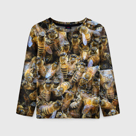 Детский лонгслив 3D с принтом Пчёлы в Тюмени, 100% полиэстер | длинные рукава, круглый вырез горловины, полуприлегающий силуэт
 | живность | животное | животные | насекомое | насекомые | пчела | пчёлка | пчёлки | пчёлы
