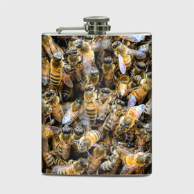 Фляга с принтом Пчёлы в Тюмени, металлический корпус | емкость 0,22 л, размер 125 х 94 мм. Виниловая наклейка запечатывается полностью | живность | животное | животные | насекомое | насекомые | пчела | пчёлка | пчёлки | пчёлы