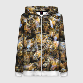 Женская толстовка 3D на молнии с принтом Пчёлы в Тюмени, 100% полиэстер | длина до линии бедра, манжеты и пояс оформлены мягкой тканевой резинкой, двухслойный капюшон со шнурком для регулировки, спереди молния, по бокам два кармана | живность | животное | животные | насекомое | насекомые | пчела | пчёлка | пчёлки | пчёлы