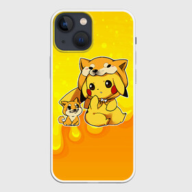 Чехол для iPhone 13 mini с принтом Пикачу и корги в Тюмени,  |  | anime | picachu | pikachu | аниме | милый | пика | пикачу | покебол | покемон