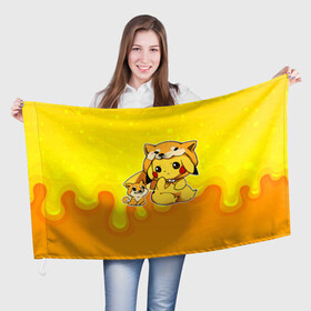 Флаг 3D с принтом Пикачу и корги в Тюмени, 100% полиэстер | плотность ткани — 95 г/м2, размер — 67 х 109 см. Принт наносится с одной стороны | anime | picachu | pikachu | аниме | милый | пика | пикачу | покебол | покемон