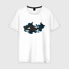 Мужская футболка хлопок с принтом Косатка в Тюмени, 100% хлопок | прямой крой, круглый вырез горловины, длина до линии бедер, слегка спущенное плечо. | whale | кит | косатка | косатки | море | морские