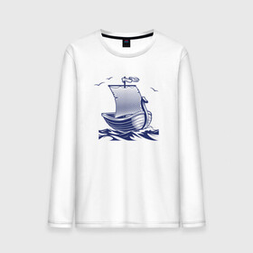 Мужской лонгслив хлопок с принтом Парусная лодка в Тюмени, 100% хлопок |  | sailboat | викинги | кораблик | корабль | лодка | парус | парусная лодка | тату | татуировка