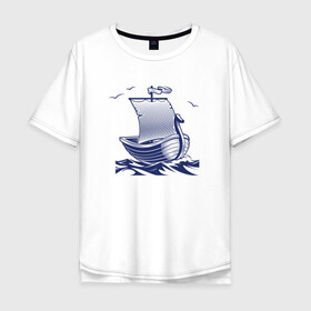 Мужская футболка хлопок Oversize с принтом Парусная лодка в Тюмени, 100% хлопок | свободный крой, круглый ворот, “спинка” длиннее передней части | sailboat | викинги | кораблик | корабль | лодка | парус | парусная лодка | тату | татуировка
