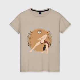 Женская футболка хлопок с принтом Yoga в Тюмени, 100% хлопок | прямой крой, круглый вырез горловины, длина до линии бедер, слегка спущенное плечо | девушка | йога | купальник | спорт | цветы