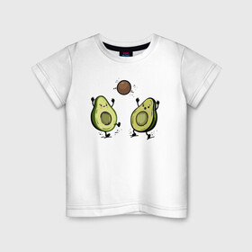 Детская футболка хлопок с принтом Кавай авокадо в Тюмени, 100% хлопок | круглый вырез горловины, полуприлегающий силуэт, длина до линии бедер | Тематика изображения на принте: kawai | авакадо | авокадо | каваи | кавайные рисунки | мяч