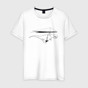 Мужская футболка хлопок с принтом Тирекс динозавр на дельтаплане в Тюмени, 100% хлопок | прямой крой, круглый вырез горловины, длина до линии бедер, слегка спущенное плечо. | t rex | дельтаплан | динозавр | полет | тирекс
