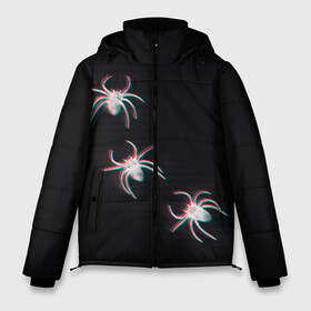 Мужская зимняя куртка 3D с принтом ПАУКИ ГЛИТЧ GLITCH SPIDERS в Тюмени, верх — 100% полиэстер; подкладка — 100% полиэстер; утеплитель — 100% полиэстер | длина ниже бедра, свободный силуэт Оверсайз. Есть воротник-стойка, отстегивающийся капюшон и ветрозащитная планка. 

Боковые карманы с листочкой на кнопках и внутренний карман на молнии. | glitch | spider | tegunvteg | глитч | насекомые | паук | пауки | хэллоуин