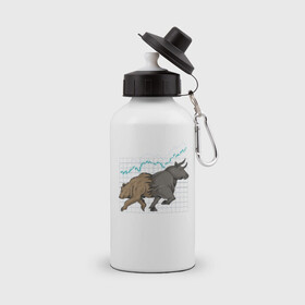 Бутылка спортивная с принтом Бык или Медведь в Тюмени, металл | емкость — 500 мл, в комплекте две пластиковые крышки и карабин для крепления | bulls | акции | банк | бык | инвестиции | медведь | тинькофф