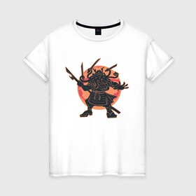Женская футболка хлопок с принтом Ктулху Самурай Samurai ninja в Тюмени, 100% хлопок | прямой крой, круглый вырез горловины, длина до линии бедер, слегка спущенное плечо | art | cyberpunk samurai | elder god | ninja | oni | rdsmry | ronin | samurai | shogun | арт | говард лавкрафт | древние боги | древний бог | киберпанк самурай | мерч | осьминог | прикол | путь воина | ронин | сёгун | токио | харакири