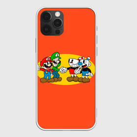 Чехол для iPhone 12 Pro с принтом CupHead x Mario в Тюмени, силикон | область печати: задняя сторона чехла, без боковых панелей | arkade | cup head | cuphead | game | games | mario | аркада | игра | игры | кап хэд | капхед | купа хэд | марио | сгз руфв | сгзруфв | чашкоголовый