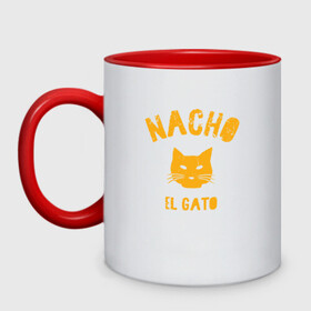 Кружка двухцветная с принтом Nacho El Gato в Тюмени, керамика | объем — 330 мл, диаметр — 80 мм. Цветная ручка и кайма сверху, в некоторых цветах — вся внутренняя часть | animal | cat | cute | kitty | meow | друг | животные | киска | китти | кот | котенок | котик | котэ | кошечка | кошка | лев | леопард | милый | мур | мяу | пантера | питомец | рысь | тигр