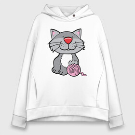 Женское худи Oversize хлопок с принтом Smiling Cat в Тюмени, френч-терри — 70% хлопок, 30% полиэстер. Мягкий теплый начес внутри —100% хлопок | боковые карманы, эластичные манжеты и нижняя кромка, капюшон на магнитной кнопке | animal | cat | cute | kitty | meow | друг | животные | киска | китти | кот | котенок | котик | котэ | кошечка | кошка | милый | мур | мяу | питомец