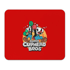 Коврик для мышки прямоугольный с принтом Super Cuphead Bros в Тюмени, натуральный каучук | размер 230 х 185 мм; запечатка лицевой стороны | arkade | cup head | cuphead | game | games | mario | аркада | игра | игры | кап хэд | капхед | купа хэд | марио | сгз руфв | сгзруфв | чашкоголовый