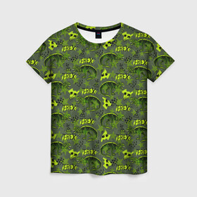 Женская футболка 3D с принтом Динозавры T-rex в Тюмени, 100% полиэфир ( синтетическое хлопкоподобное полотно) | прямой крой, круглый вырез горловины, длина до линии бедер | t rex | абстракция | динозавры | паттерн | текстуры | тирекс