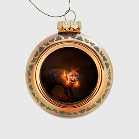 Стеклянный ёлочный шар с принтом Лисица с гирляндой в Тюмени, Стекло | Диаметр: 80 мм | fox | foxy | животное | звери | лиса | лисенок | лисичка | милая | рыжая | фокс