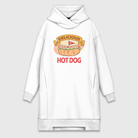 Платье-худи хлопок с принтом Delicious Hot Dog в Тюмени,  |  | Тематика изображения на принте: burgers | delicious | hot dog | вредная еда | еда