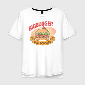 Мужская футболка хлопок Oversize с принтом Delicious Burger в Тюмени, 100% хлопок | свободный крой, круглый ворот, “спинка” длиннее передней части | burgers | delicious | hot dog | вредная еда | еда