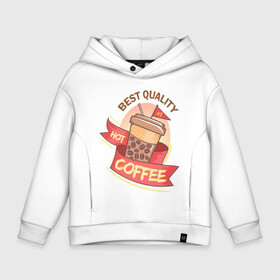 Детское худи Oversize хлопок с принтом Hot Coffee в Тюмени, френч-терри — 70% хлопок, 30% полиэстер. Мягкий теплый начес внутри —100% хлопок | боковые карманы, эластичные манжеты и нижняя кромка, капюшон на магнитной кнопке | Тематика изображения на принте: burgers | delicious | hot dog | вредная еда | еда