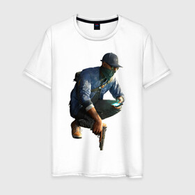 Мужская футболка хлопок с принтом Маркус Холлоуэй в Тюмени, 100% хлопок | прямой крой, круглый вырез горловины, длина до линии бедер, слегка спущенное плечо. | gamers | games | ubisoft | маркус | сторожевые псы