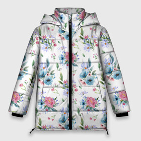 Женская зимняя куртка Oversize с принтом Весенние акварельные цветы в Тюмени, верх — 100% полиэстер; подкладка — 100% полиэстер; утеплитель — 100% полиэстер | длина ниже бедра, силуэт Оверсайз. Есть воротник-стойка, отстегивающийся капюшон и ветрозащитная планка. 

Боковые карманы с листочкой на кнопках и внутренний карман на молнии | Тематика изображения на принте: flowers art | illustration | pattern | spring | summer | watercolor | wildflowers | акварель | акварельные краски | акварельный рисунок | букет | бутоны | весна | лето | полевые цветы | узор из цветов | цветочная иллюстрация