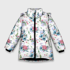 Зимняя куртка для девочек 3D с принтом Весенние акварельные цветы в Тюмени, ткань верха — 100% полиэстер; подклад — 100% полиэстер, утеплитель — 100% полиэстер. | длина ниже бедра, удлиненная спинка, воротник стойка и отстегивающийся капюшон. Есть боковые карманы с листочкой на кнопках, утяжки по низу изделия и внутренний карман на молнии. 

Предусмотрены светоотражающий принт на спинке, радужный светоотражающий элемент на пуллере молнии и на резинке для утяжки. | Тематика изображения на принте: flowers art | illustration | pattern | spring | summer | watercolor | wildflowers | акварель | акварельные краски | акварельный рисунок | букет | бутоны | весна | лето | полевые цветы | узор из цветов | цветочная иллюстрация