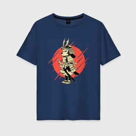 Женская футболка хлопок Oversize с принтом Пёс призрак - путь самурая в Тюмени, 100% хлопок | свободный крой, круглый ворот, спущенный рукав, длина до линии бедер
 | art | cyberpunk samurai | dog | ninja | oni | ronin | samurai | shogun | арт | капли краски | киберпанк самурай | мерч | пёсик | прикол | путь воина | ронин | сёгун | собака самурай | собачка | токио | харакири | черный самурай
