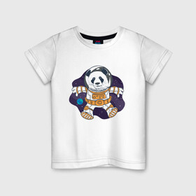Детская футболка хлопок с принтом Милая Космическая Панда в Тюмени, 100% хлопок | круглый вырез горловины, полуприлегающий силуэт, длина до линии бедер | Тематика изображения на принте: animals | astronaut | cosmonaut | cute panda | earth | helmet | kawaii | panda | pet | pets | space | space panda | астронавт | в космосе | в шлеме | детский рисунок | животные | звёзды | земля | космонавт | космос | медведь | медвежонок