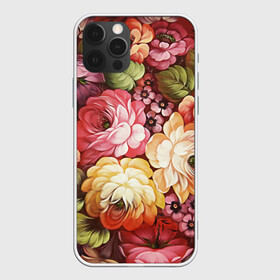 Чехол для iPhone 12 Pro Max с принтом Цветы на красном фоне в Тюмени, Силикон |  | декоративная роспись | живопись | жостово | жостовская роспись | розы | цветы
