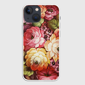 Чехол для iPhone 13 mini с принтом Цветы на красном фоне в Тюмени,  |  | декоративная роспись | живопись | жостово | жостовская роспись | розы | цветы