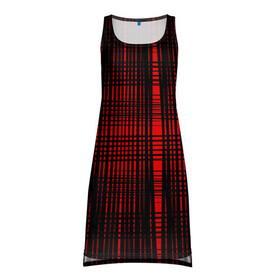 Платье-майка 3D с принтом ЧерНые линии на Красном в Тюмени, 100% полиэстер | полуприлегающий силуэт, широкие бретели, круглый вырез горловины, удлиненный подол сзади. | красный | линии | полоски | полосы | черные линии