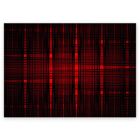 Поздравительная открытка с принтом ЧерНые линии на Красном в Тюмени, 100% бумага | плотность бумаги 280 г/м2, матовая, на обратной стороне линовка и место для марки
 | Тематика изображения на принте: красный | линии | полоски | полосы | черные линии