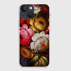 Чехол для iPhone 13 mini с принтом Цветы на черном фоне в Тюмени,  |  | декоративная роспись | живопись | жостово | жостовская роспись | розы | цветы