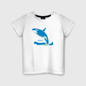 Детская футболка хлопок с принтом Кит Косатка голубая в Тюмени, 100% хлопок | круглый вырез горловины, полуприлегающий силуэт, длина до линии бедер | whale | кит | косатка | косатки | море | морские