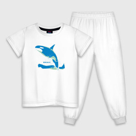 Детская пижама хлопок с принтом Кит Косатка голубая в Тюмени, 100% хлопок |  брюки и футболка прямого кроя, без карманов, на брюках мягкая резинка на поясе и по низу штанин
 | Тематика изображения на принте: whale | кит | косатка | косатки | море | морские