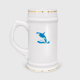 Кружка пивная с принтом Кит Косатка голубая в Тюмени,  керамика (Материал выдерживает высокую температуру, стоит избегать резкого перепада температур) |  объем 630 мл | whale | кит | косатка | косатки | море | морские