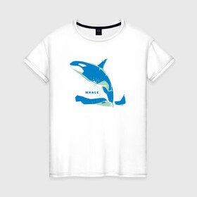 Женская футболка хлопок с принтом Кит Косатка голубая в Тюмени, 100% хлопок | прямой крой, круглый вырез горловины, длина до линии бедер, слегка спущенное плечо | whale | кит | косатка | косатки | море | морские