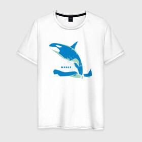 Мужская футболка хлопок с принтом Кит Косатка голубая в Тюмени, 100% хлопок | прямой крой, круглый вырез горловины, длина до линии бедер, слегка спущенное плечо. | whale | кит | косатка | косатки | море | морские
