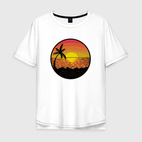 Мужская футболка хлопок Oversize с принтом Закат солнце на пляже в Тюмени, 100% хлопок | свободный крой, круглый ворот, “спинка” длиннее передней части | beach | club | palm | party | sea | summer | tropical | волны | жара | закат | летние | лето | море | пальмы | пляж | тропический