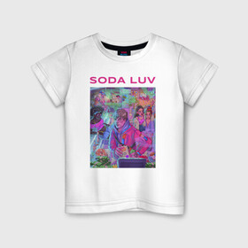 Детская футболка хлопок с принтом SODA LUV в Тюмени, 100% хлопок | круглый вырез горловины, полуприлегающий силуэт, длина до линии бедер | luv | melon | music | soda | sodaluv | бигасс | коми | лав | лого | лув | мелон | сода