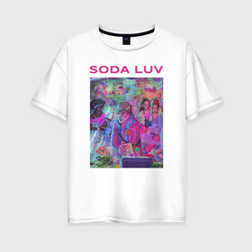 Женская футболка хлопок Oversize с принтом SODA LUV в Тюмени, 100% хлопок | свободный крой, круглый ворот, спущенный рукав, длина до линии бедер
 | luv | melon | music | soda | sodaluv | бигасс | коми | лав | лого | лув | мелон | сода