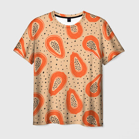 Мужская футболка 3D с принтом Папайя в Тюмени, 100% полиэфир | прямой крой, круглый вырез горловины, длина до линии бедер | Тематика изображения на принте: papaya | морская | папайя | паттерн | с папаем | фрукт