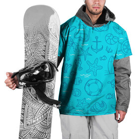 Накидка на куртку 3D с принтом Морская тема в Тюмени, 100% полиэстер |  | Тематика изображения на принте: креветки | круг | морская живность | морское | пальмы | раки | ракушки | рыбы | спасательный | черепашки | штурвал
