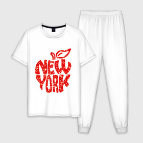 Мужская пижама хлопок с принтом NEW YORK в Тюмени, 100% хлопок | брюки и футболка прямого кроя, без карманов, на брюках мягкая резинка на поясе и по низу штанин
 | big apple | city | new york | red | tourist | usa | большое яблоко | город | надпись | нью йорк | сша | текст | туризм