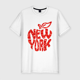 Мужская футболка хлопок Slim с принтом NEW YORK в Тюмени, 92% хлопок, 8% лайкра | приталенный силуэт, круглый вырез ворота, длина до линии бедра, короткий рукав | big apple | city | new york | red | tourist | usa | большое яблоко | город | надпись | нью йорк | сша | текст | туризм