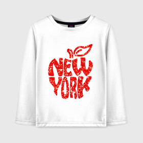 Детский лонгслив хлопок с принтом NEW YORK в Тюмени, 100% хлопок | круглый вырез горловины, полуприлегающий силуэт, длина до линии бедер | big apple | city | new york | red | tourist | usa | большое яблоко | город | надпись | нью йорк | сша | текст | туризм