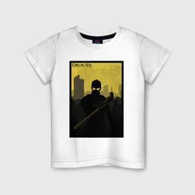 Детская футболка хлопок с принтом Deus Ex MD в Тюмени, 100% хлопок | круглый вырез горловины, полуприлегающий силуэт, длина до линии бедер | cyberpunk | deus ex | game | games | адам дженсен | будущее | деус екс | деус экс | игра | игры | киберпанк